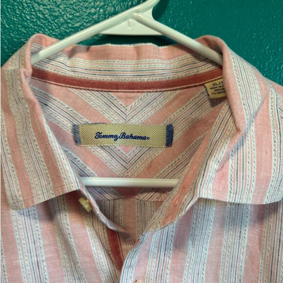 Tommy Bahama Pink & White Linen Long Sleeve Button Down Shirt Men's XL - Picture 8 of 10